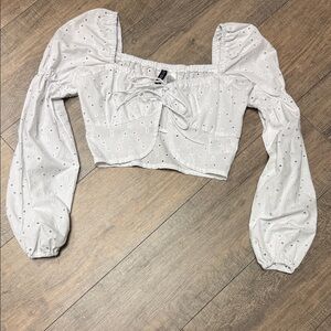NWOT Divided White Eyelet Lace-Up Puff Sleeve Crop Top
